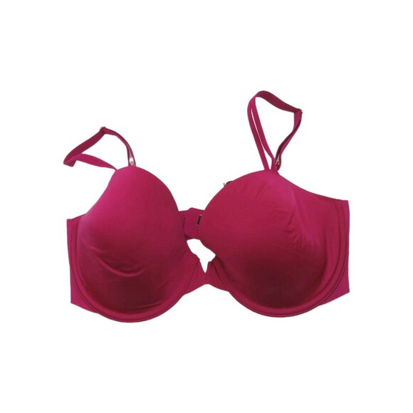 Victoria Secret Bra 34DD Pink Red Lined Demi READ "V" Rhinestones In Middle - Picture 1 of 7